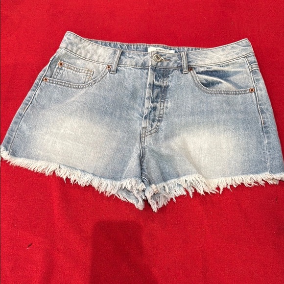 Forever 21 Blue Jean Shorts Distressed Frayed Hem - Picture 1 of 3